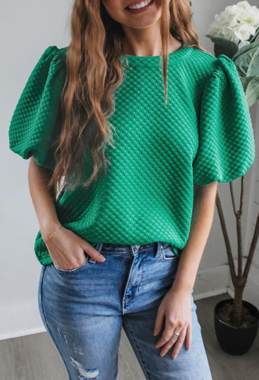 Green Puff Sleeve Top